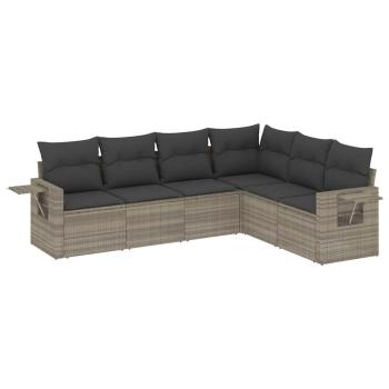 6-tlg. Garten-Sofagarnitur mit Kissen Hellgrau Poly Rattan