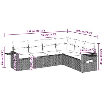6-tlg. Garten-Sofagarnitur mit Kissen Hellgrau Poly Rattan