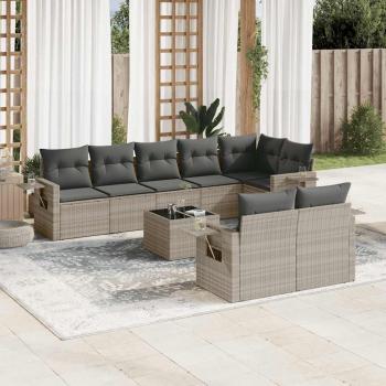 ARDEBO.de - 9-tlg. Garten-Sofagarnitur mit Kissen Hellgrau Poly Rattan