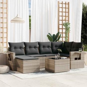 ARDEBO.de - 7-tlg. Garten-Sofagarnitur mit Kissen Hellgrau Poly Rattan