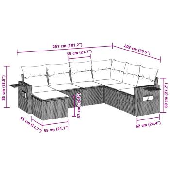 7-tlg. Garten-Sofagarnitur mit Kissen Hellgrau Poly Rattan