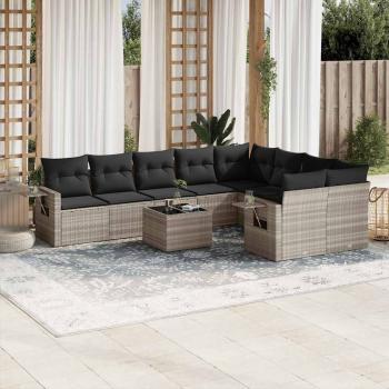 ARDEBO.de - 10-tlg. Garten-Sofagarnitur mit Kissen Hellgrau Poly Rattan