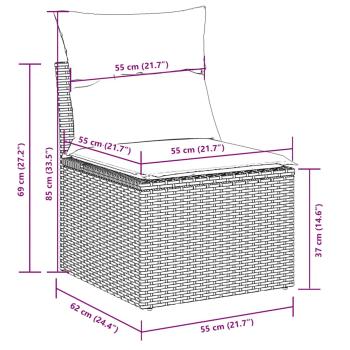 9-tlg. Garten-Sofagarnitur mit Kissen Hellgrau Poly Rattan