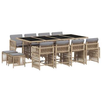 13-tlg. Garten-Essgruppe mit Kissen Beigemischung Poly Rattan