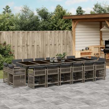 ARDEBO.de - 17-tlg. Garten-Essgruppe mit Kissen Grau Poly Rattan