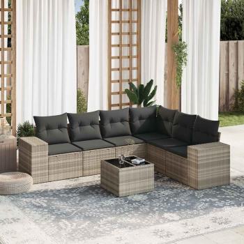 ARDEBO.de - 7-tlg. Garten-Sofagarnitur mit Kissen Hellgrau Poly Rattan