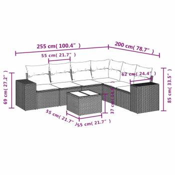 7-tlg. Garten-Sofagarnitur mit Kissen Hellgrau Poly Rattan