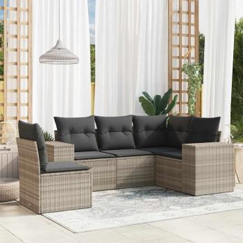 ARDEBO.de - 5-tlg. Garten-Sofagarnitur mit Kissen Hellgrau Poly Rattan