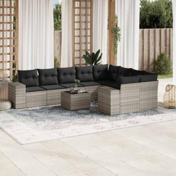 ARDEBO.de - 10-tlg. Garten-Sofagarnitur mit Kissen Hellgrau Poly Rattan