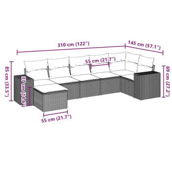 7-tlg. Garten-Sofagarnitur mit Kissen Hellgrau Poly Rattan