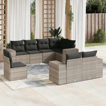 ARDEBO.de - 8-tlg. Garten-Sofagarnitur mit Kissen Hellgrau Poly Rattan