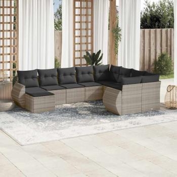 ARDEBO.de - 10-tlg. Garten-Sofagarnitur mit Kissen Hellgrau Poly Rattan