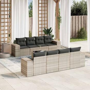 ARDEBO.de - 9-tlg. Garten-Sofagarnitur mit Kissen Hellgrau Poly Rattan