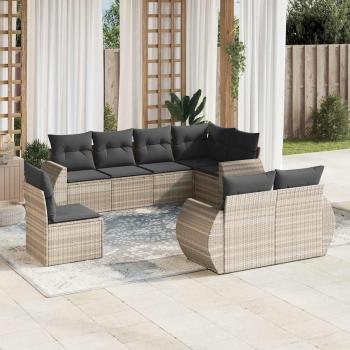 ARDEBO.de - 8-tlg. Garten-Sofagarnitur mit Kissen Hellgrau Poly Rattan
