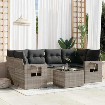 ARDEBO.de - 7-tlg. Garten-Sofagarnitur mit Kissen Hellgrau Poly Rattan
