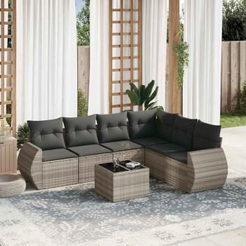 ARDEBO.de - 7-tlg. Garten-Sofagarnitur mit Kissen Hellgrau Poly Rattan
