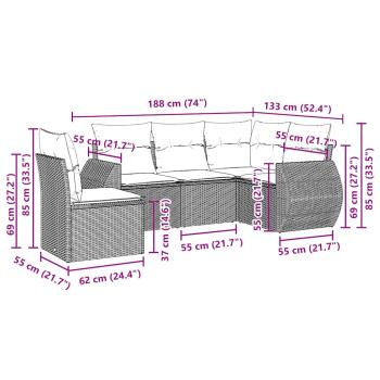 5-tlg. Garten-Sofagarnitur mit Kissen Hellgrau Poly Rattan