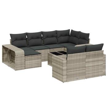 ARDEBO.de - 11-tlg. Garten-Sofagarnitur mit Kissen Hellgrau Poly Rattan