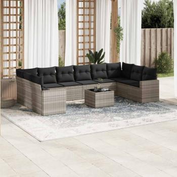 ARDEBO.de - 11-tlg. Garten-Sofagarnitur mit Kissen Hellgrau Poly Rattan