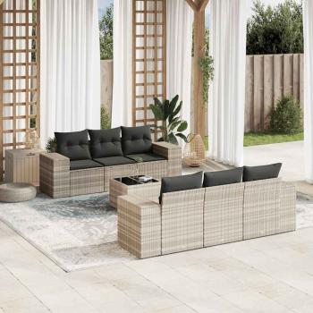 ARDEBO.de - 7-tlg. Garten-Sofagarnitur mit Kissen Hellgrau Poly Rattan