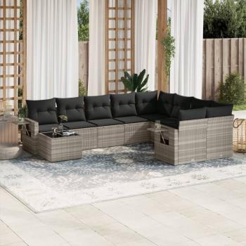 ARDEBO.de - 10-tlg. Garten-Sofagarnitur mit Kissen Hellgrau Poly Rattan