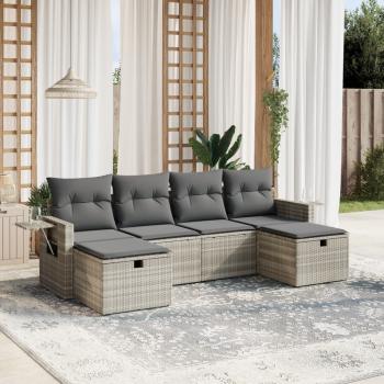 ARDEBO.de - 6-tlg. Garten-Sofagarnitur mit Kissen Hellgrau Poly Rattan