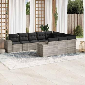 ARDEBO.de - 10-tlg. Garten-Sofagarnitur mit Kissen Hellgrau Poly Rattan