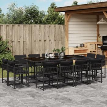 ARDEBO.de - 13-tlg. Garten-Essgruppe mit Kissen Schwarz Poly Rattan