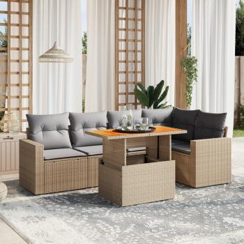 ARDEBO.de - 6-tlg. Garten-Sofagarnitur mit Kissen Beige Poly Rattan