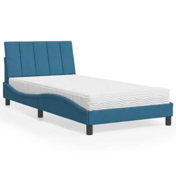 ARDEBO.de - Bett mit Matratze Blau 100x200 cm Samt
