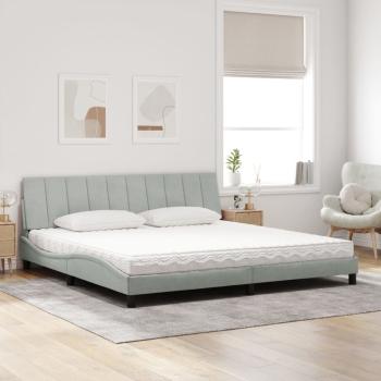 Bett mit Matratze Hellgrau 200x200 cm Samt