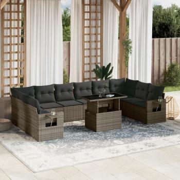 ARDEBO.de - 11-tlg. Garten-Sofagarnitur mit Kissen Grau Poly Rattan