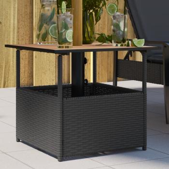 ARDEBO.de - Gartentisch mit Schirmloch Schwarz 55x55x46,5 cm Poly Rattan