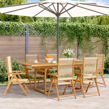 ARDEBO.de - 7-tlg. Garten-Essgruppe Polypropylen und Massivholz Beige