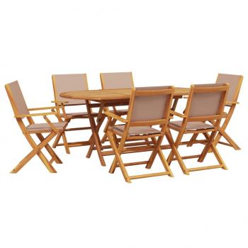 7-tlg. Garten-Essgruppe Stoff und Massivholz Taupe