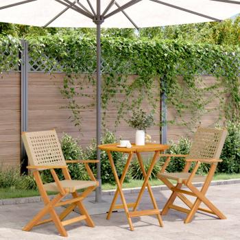 ARDEBO.de - 3-tlg. Bistro-Set Beige Poly Rattan und Massivholz