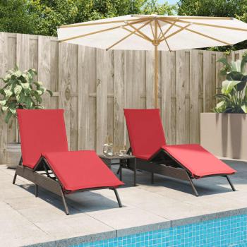 ARDEBO.de - Sonnenliegen 2 Stk. mit Tisch Braun Poly Rattan