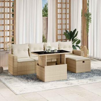 ARDEBO.de - 6-tlg. Garten-Sofagarnitur mit Kissen Beige Poly Rattan