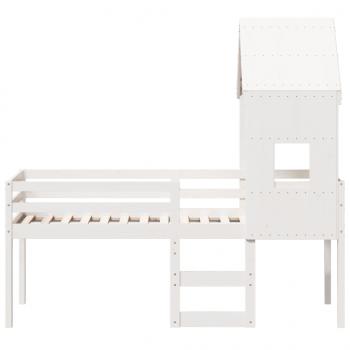 Hochbett mit Dach Weiß 80x200 cm Massivholz Kiefer