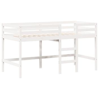Hochbett mit Leiter und Dach Weiß 90x190 cm Massivholz Kiefer