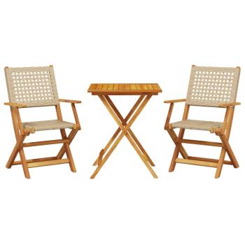 ARDEBO.de - 3-tlg. Bistro-Set Beige Poly Rattan und Massivholz