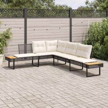 ARDEBO.de - Gartensofa in L-Form mit Kissen Schwarz Poly Rattan und Akazie