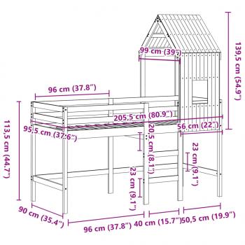 Hochbett mit Leiter und Dach 90x200 cm Massivholz Kiefer