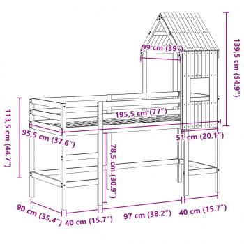 Hochbett mit Leiter und Dach 90x190 cm Massivholz Kiefer