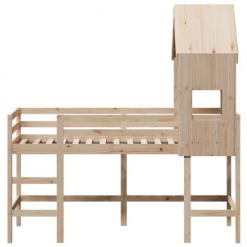 Hochbett mit Leiter und Dach 90x190 cm Massivholz Kiefer