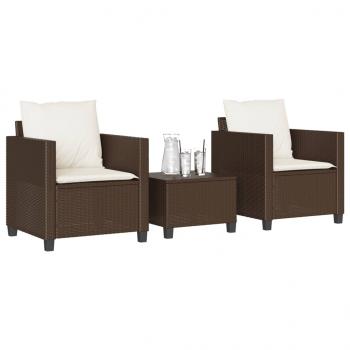 ARDEBO.de - 3-tlg. Bistro-Set mit Kissen Braun Poly Rattan