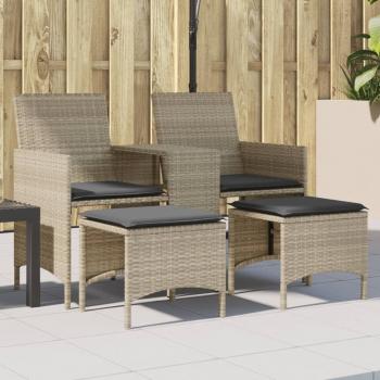 ARDEBO.de - Gartensofa 2-Sitzer mit Tisch und Hockern Hellgrau Poly Rattan