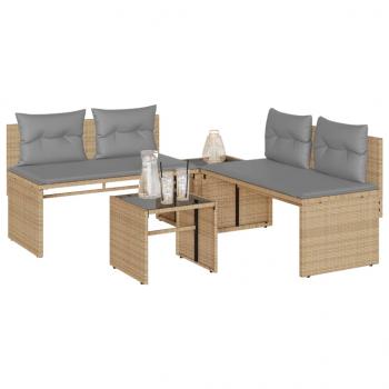 ARDEBO.de - 4-tlg. Garten-Sofagarnitur mit Kissen Beige Poly Rattan