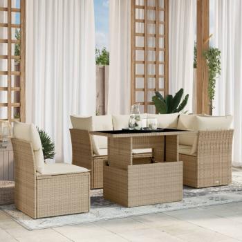 ARDEBO.de - 6-tlg. Garten-Sofagarnitur mit Kissen Beige Poly Rattan