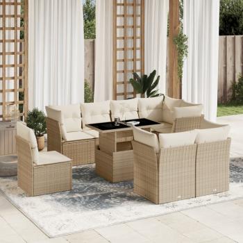 ARDEBO.de - 9-tlg. Garten-Sofagarnitur mit Kissen Beige Poly Rattan